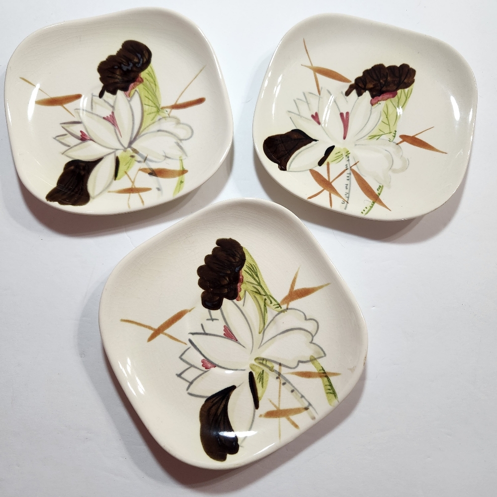Red Wing Lotus Bronze Saucers Brown White Green 1950's Vintage MCM-Set of 3